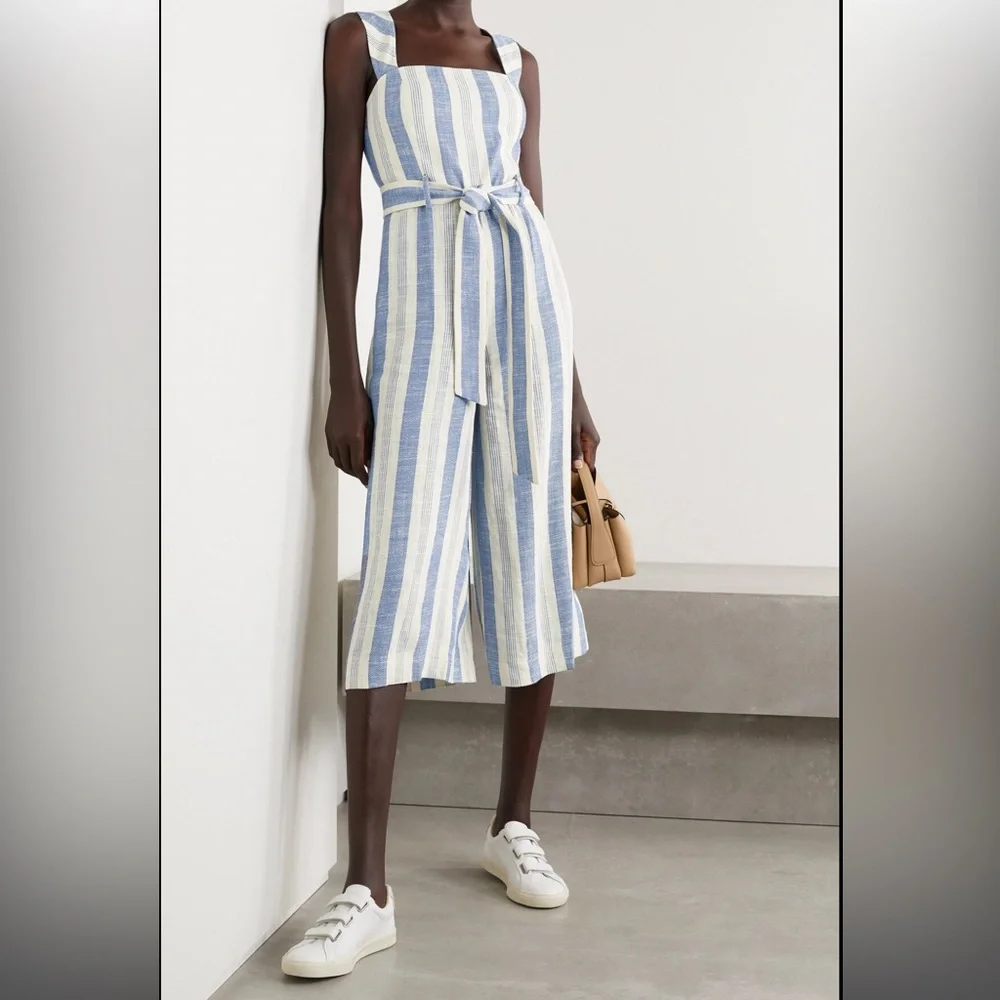 Alice + Olivia Marty Belted Striped Linen-Blend Jumpsuit - Picture 2 of 16
